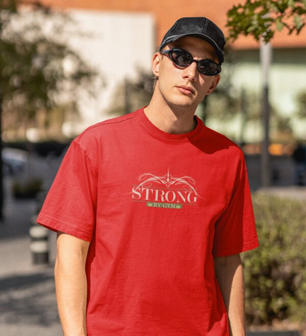 Strong By Gym Red Round Neck Cotton Half Sleeved Men's T-Shirt with Printed Graphics - Image 2