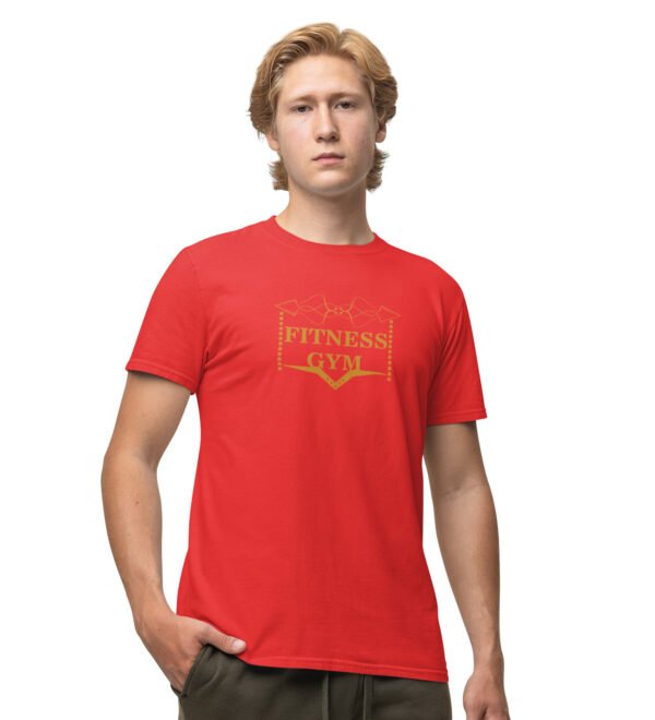 Fitness Gym (BG Golden) Red Round Neck Cotton Half Sleeved Men's T-Shirt with Printed Graphics