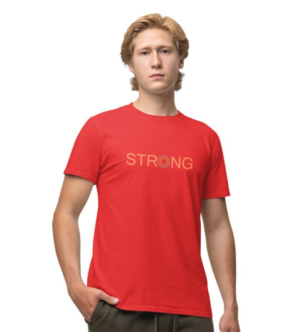 STRONG Text Red Round Neck Cotton Half Sleeved Men's T-Shirt with Printed Graphics