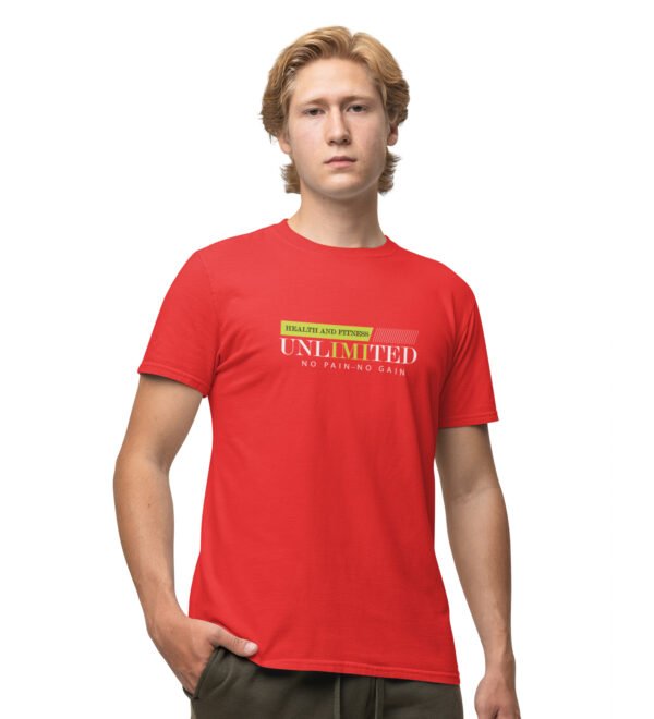 Health and Fitness Unlimited No Pain No Gain (BG Green and White) Red Round Neck Cotton Half Sleeved Men's T-Shirt with Printed Graphics