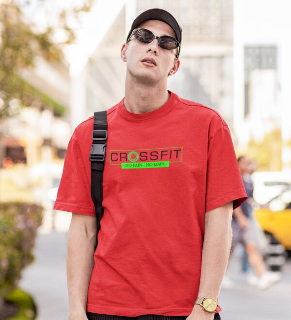 Crossfit No Pain No Gain Red Round Neck Cotton Half Sleeved Men's T-Shirt with Printed Graphics - Image 3