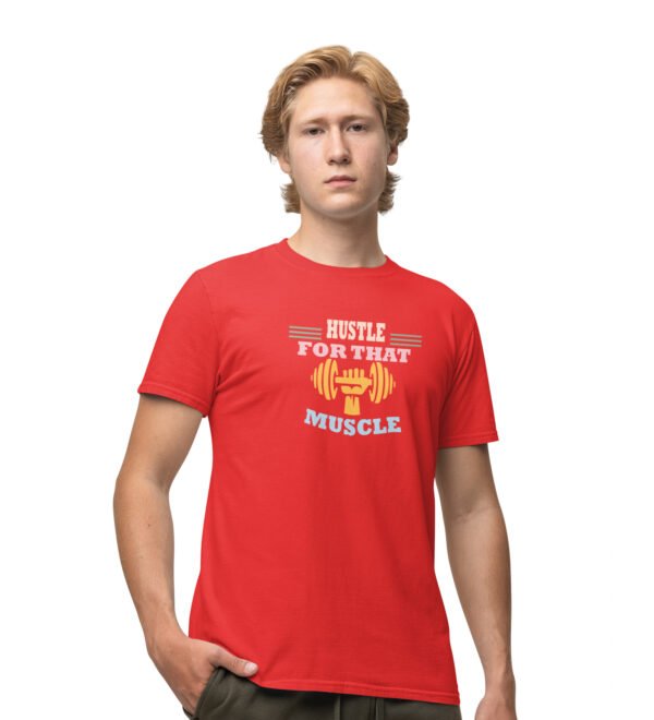 Hustle For That Muscle Red Round Neck Cotton Half Sleeved Men's T-Shirt with Printed Graphics