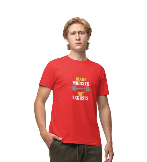 Make Muscles Red Round Neck Cotton Half Sleeved Men's T-Shirt with Printed Graphics