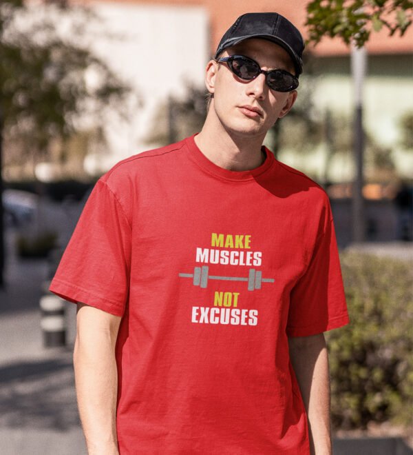 Make Muscles Red Round Neck Cotton Half Sleeved Men's T-Shirt with Printed Graphics - Image 2