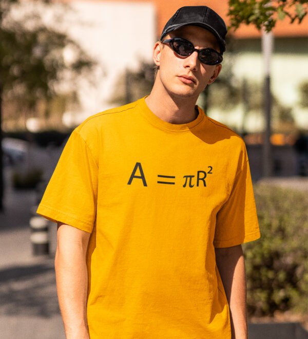 A=pR2  - Clothes  for Mathematics Lover  Yellow Round Neck Cotton Half Sleeved T-Shirt with Printed Graphics - Image 2