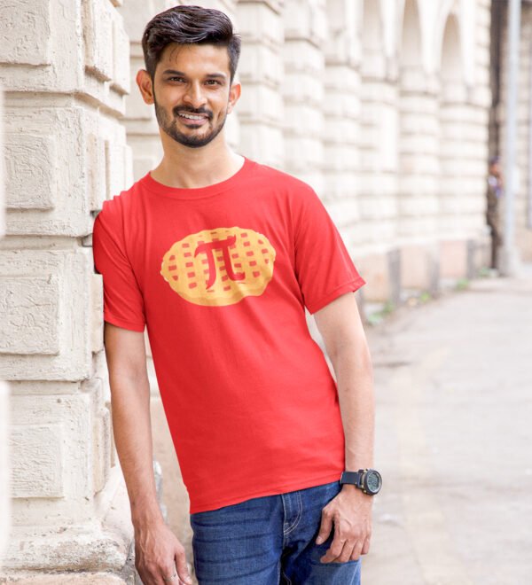 π on Pie -Clothes for Mathematics Lover - Suitable for Math Lover Person Red Round Neck Cotton Half Sleeved T-Shirt with Printed Graphics - Image 3