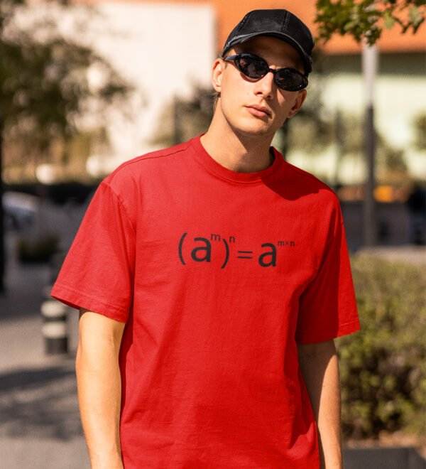 (a square m)n= a square mxn - Clothes for Mathematics Lover - Suitable for Math Lover Person Red Round Neck Cotton Half Sleeved T-Shirt with Printed Graphics - Image 2