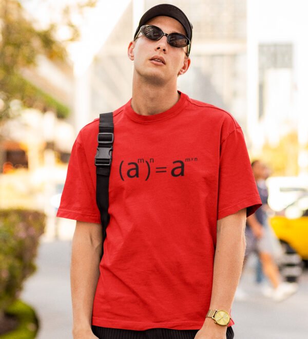 (a square m)n= a square mxn - Clothes for Mathematics Lover - Suitable for Math Lover Person Red Round Neck Cotton Half Sleeved T-Shirt with Printed Graphics - Image 3
