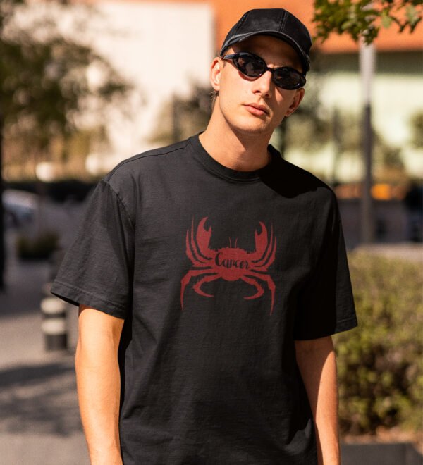 Cancer symbol, (BG Brown) - Black Round Neck Cotton Half Sleeved T-Shirt with Printed Graphics - Image 2
