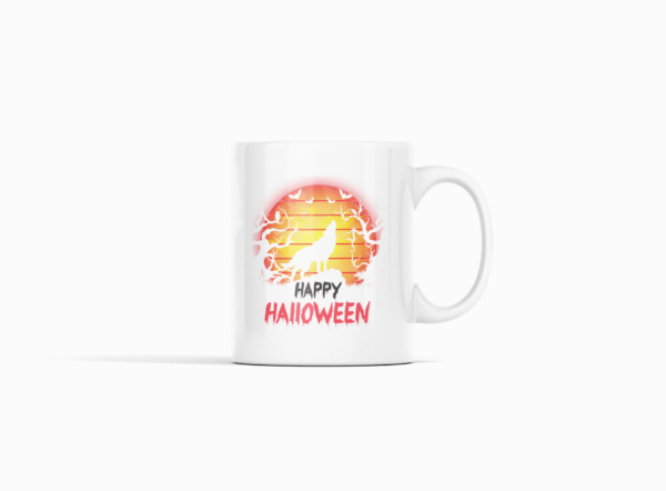 Happy Halloween Howling Fox Printed Ceramic Coffee Mug 250 Ml