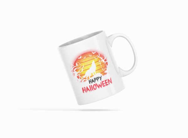 Happy Halloween Howling Fox Printed Ceramic Coffee Mug 250 Ml - Image 2