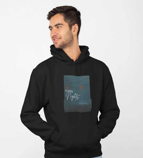 Blur Nights, Black Street Symphony: Front Printed Men's Hoodies - Urban Elegance