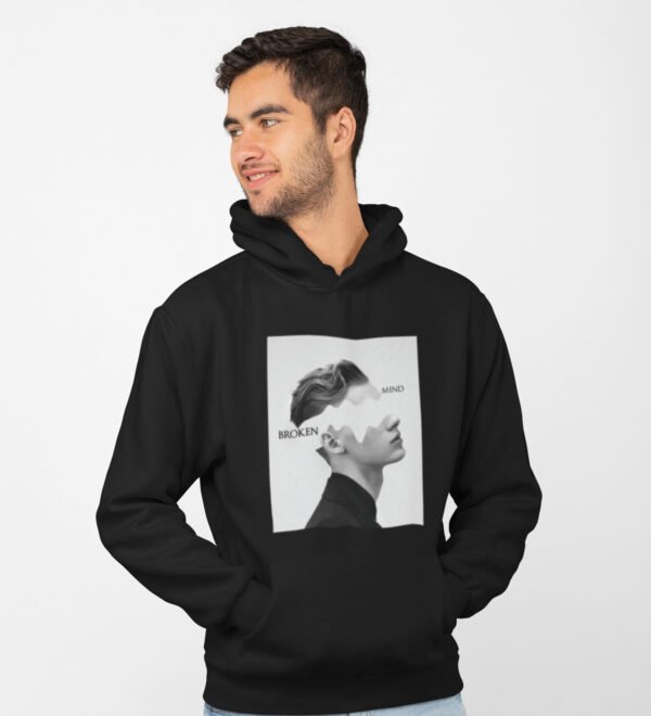 Agony Of Mind, Black Street Vibe: Front Printed Round Neck Hoodies - Men's Urban Statement