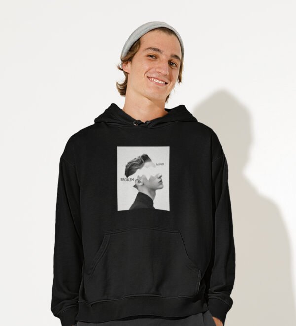 Agony Of Mind, Black Street Vibe: Front Printed Round Neck Hoodies - Men's Urban Statement - Image 4