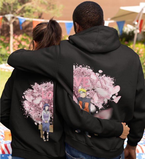 Two Hearts, One Dream Printed matching black hoodies for couples, ideal for Valentine's Day. - Image 3