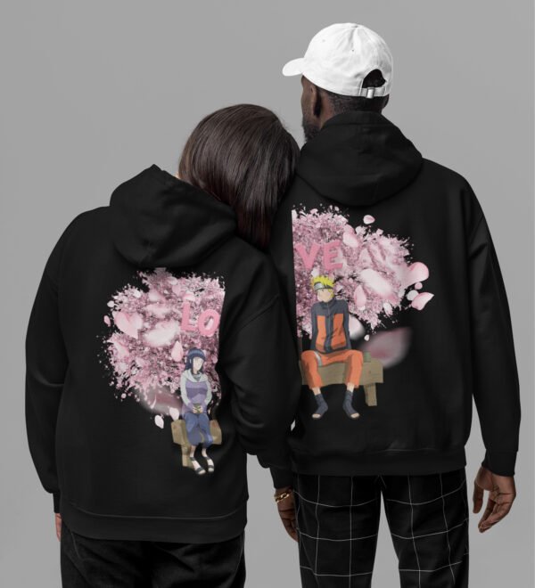 Two Hearts, One Dream Printed matching black hoodies for couples, ideal for Valentine's Day. - Image 4