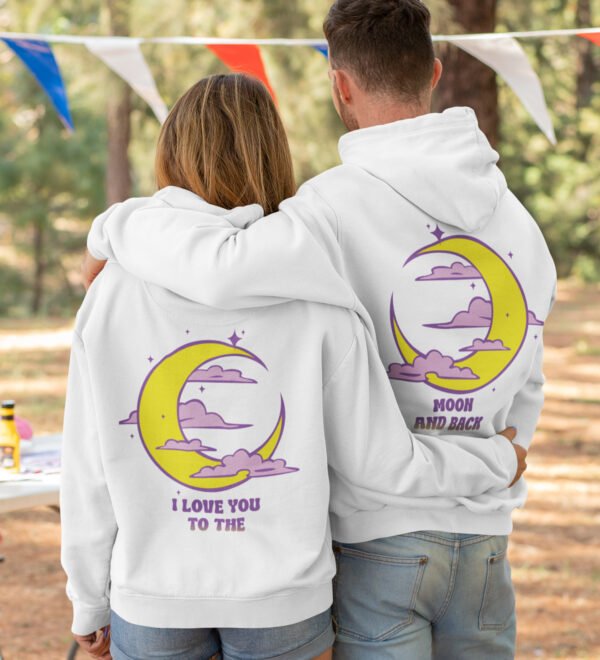 You Catch, I Run Printed matching white hoodies for couples, ideal for Valentine's Day. - Image 2