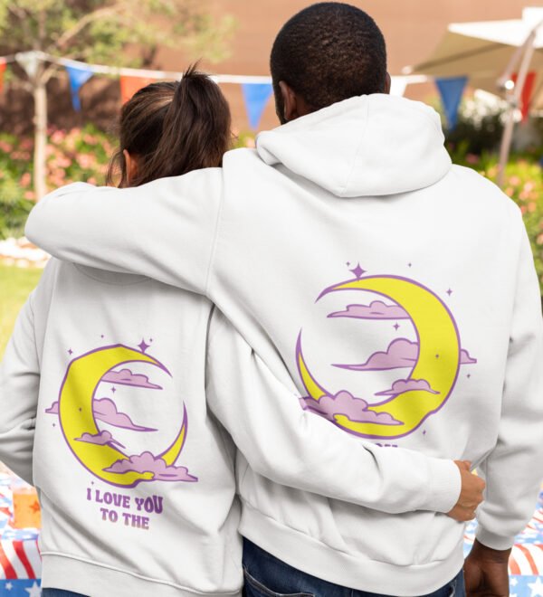 You Catch, I Run Printed matching white hoodies for couples, ideal for Valentine's Day. - Image 3