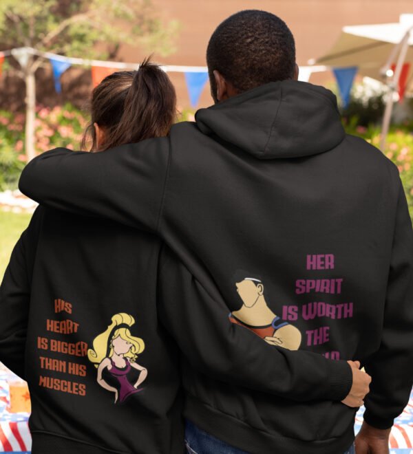 Spirit & Heart Printed matching black hoodies for couples, ideal for Valentine's Day. - Image 3