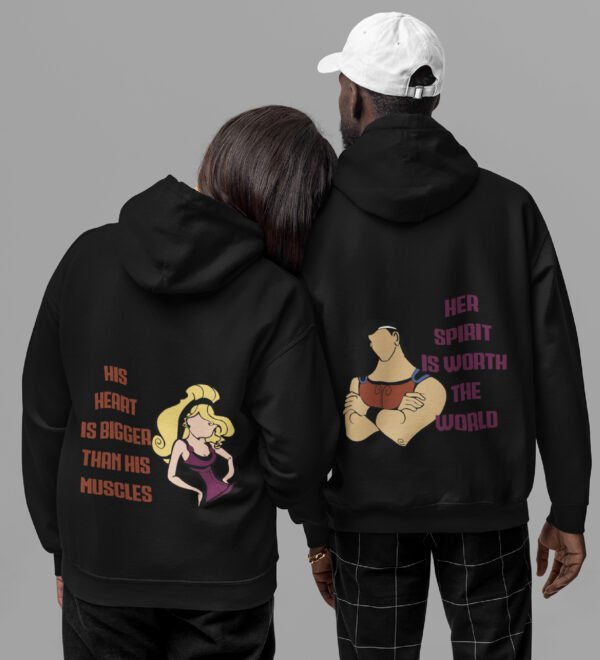 Spirit & Heart Printed matching black hoodies for couples, ideal for Valentine's Day. - Image 4