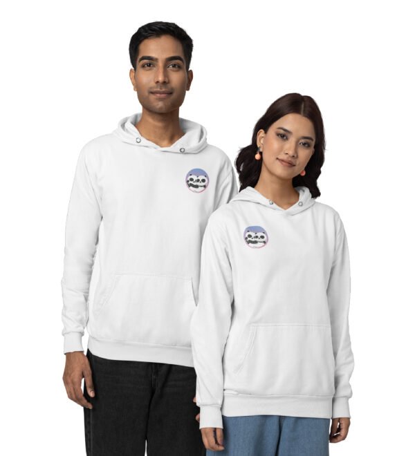 Catch the Moment Got the LovePrinted matching white hoodies for couples, ideal for Valentine's Day.