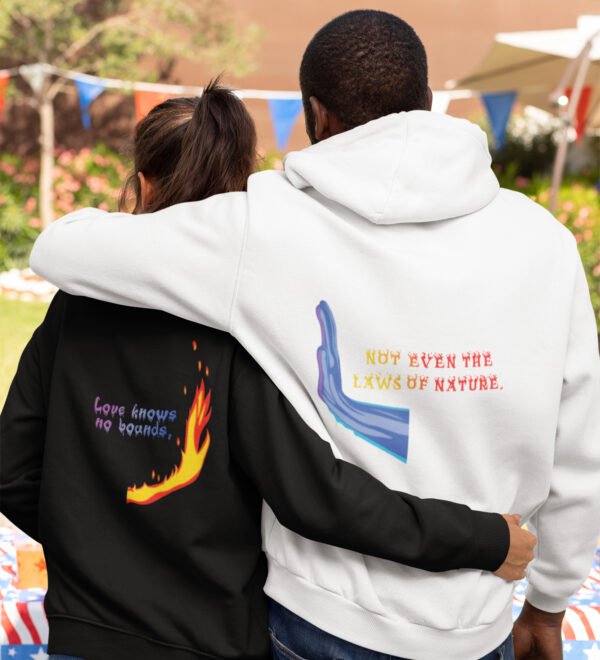 Together in Balance Fire & Water Printed Couple Hoodies Matching Valentine's Day Hoodies for Couples - Image 2