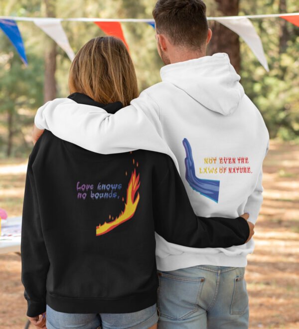Together in Balance Fire & Water Printed Couple Hoodies Matching Valentine's Day Hoodies for Couples - Image 3