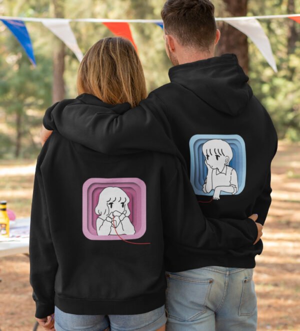 Windows of Love Tied by a Thread Printed Couple Hoodies Matching Valentine's Day Hoodies for Couples - Image 3