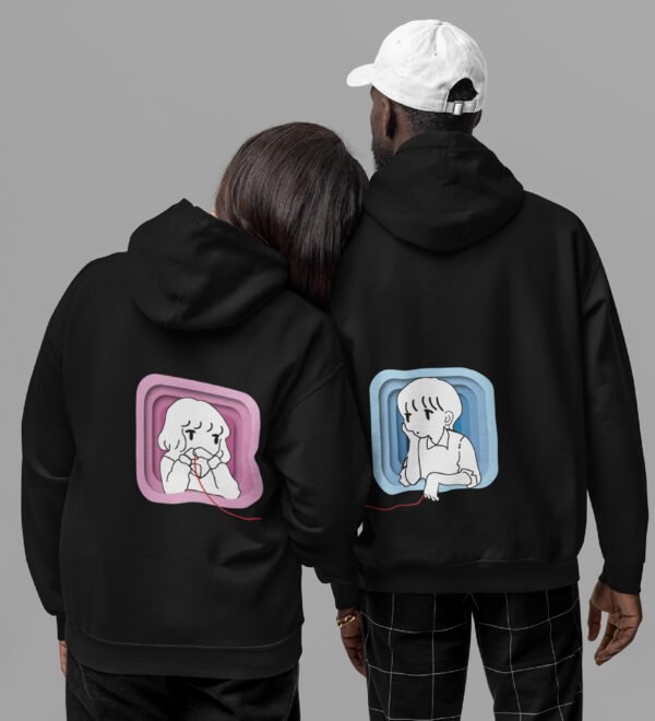 Windows of Love Tied by a Thread Printed Couple Hoodies Matching Valentine's Day Hoodies for Couples - Image 4