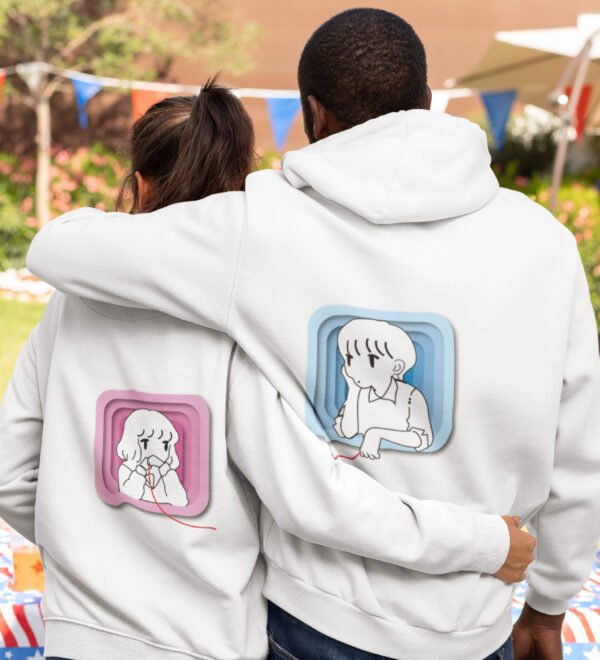 Windows of Love Tied by a Thread Printed Couple Hoodies Matching Valentine's Day Hoodies for Couples - Image 2