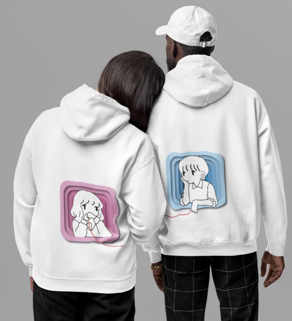 Windows of Love Tied by a Thread Printed Couple Hoodies Matching Valentine's Day Hoodies for Couples - Image 4