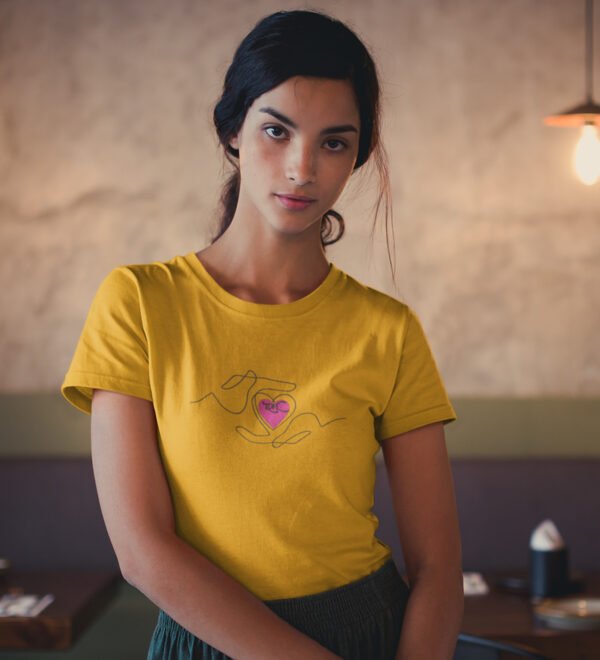 Save Love Yellow Round Neck Cotton Half Sleeved Women's T-Shirt with Printed Graphics - Image 2