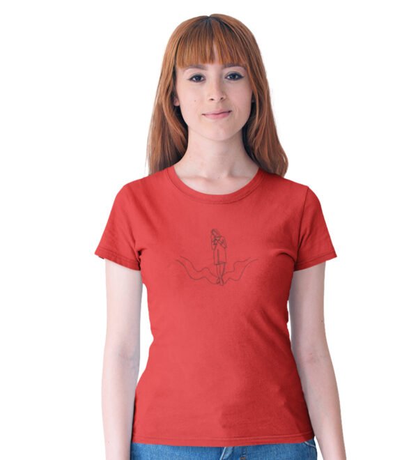 Waiting For Love Red Round Neck Cotton Half Sleeved Women's T-Shirt with Printed Graphics