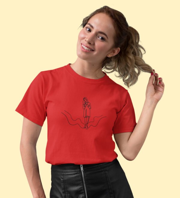 Waiting For Love Red Round Neck Cotton Half Sleeved Women's T-Shirt with Printed Graphics - Image 2