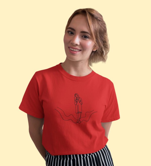 Waiting For Love Red Round Neck Cotton Half Sleeved Women's T-Shirt with Printed Graphics - Image 3