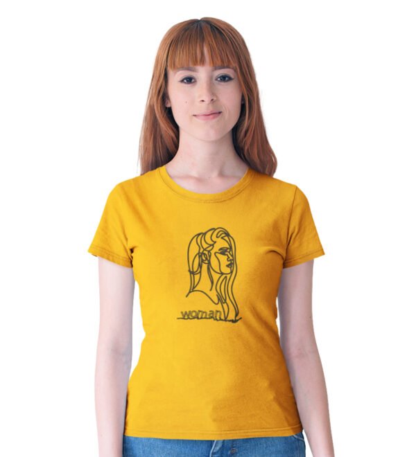 Woman Yellow Round Neck Cotton Half Sleeved Women's T-Shirt with Printed Graphics