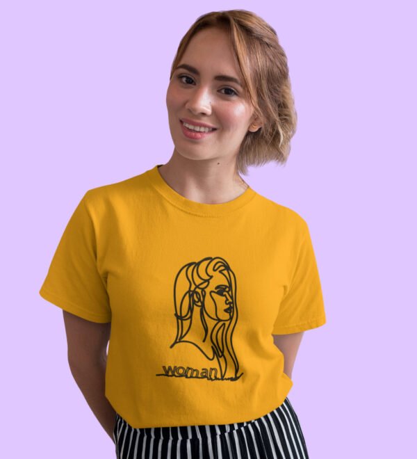 Woman Yellow Round Neck Cotton Half Sleeved Women's T-Shirt with Printed Graphics - Image 2