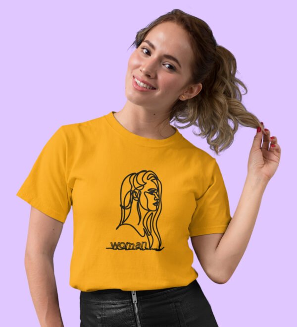 Woman Yellow Round Neck Cotton Half Sleeved Women's T-Shirt with Printed Graphics - Image 3