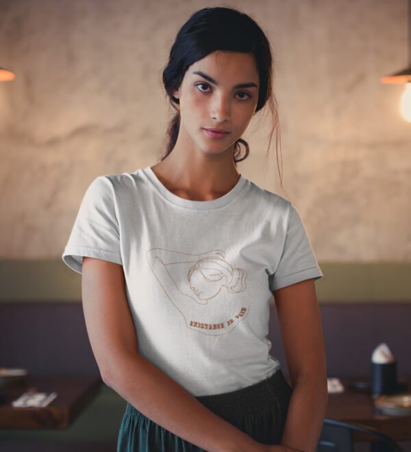 Existance Is Pain White Round Neck Cotton Half Sleeved Women's T-Shirt with Printed Graphics - Image 2