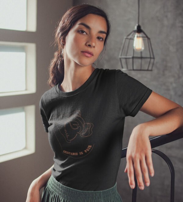 Existence Is Pain Black Round Neck Cotton Half Sleeved Women's T-Shirt with Printed Graphics - Image 3