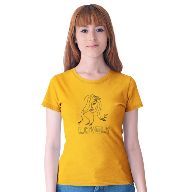 Lovely Yellow Round Neck Cotton Half Sleeved Women's T-Shirt with Printed Graphics