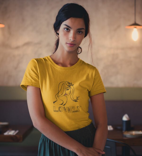 Lovely Yellow Round Neck Cotton Half Sleeved Women's T-Shirt with Printed Graphics - Image 2