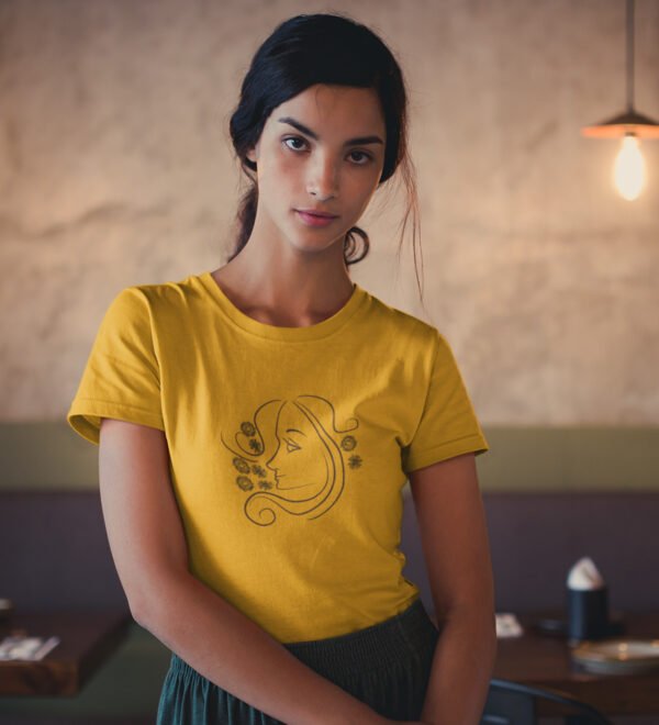 Pretty Women Yellow Round Neck Cotton Half Sleeved Women's T-Shirt with Printed Graphics - Image 2