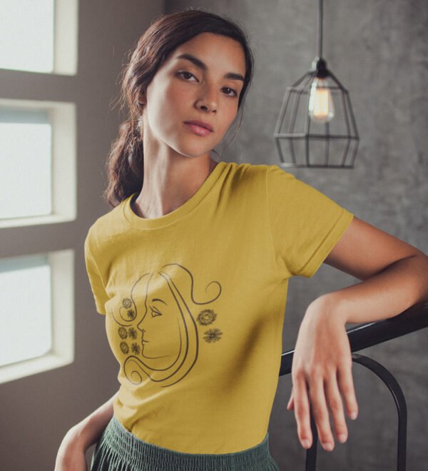 Pretty Women Yellow Round Neck Cotton Half Sleeved Women's T-Shirt with Printed Graphics - Image 3