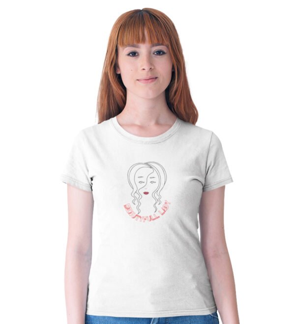 Beautiful Lady White Round Neck Cotton Half Sleeved Women's T-Shirt with Printed Graphics