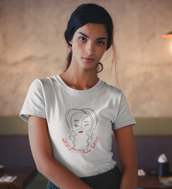 Beautiful Lady White Round Neck Cotton Half Sleeved Women's T-Shirt with Printed Graphics - Image 2
