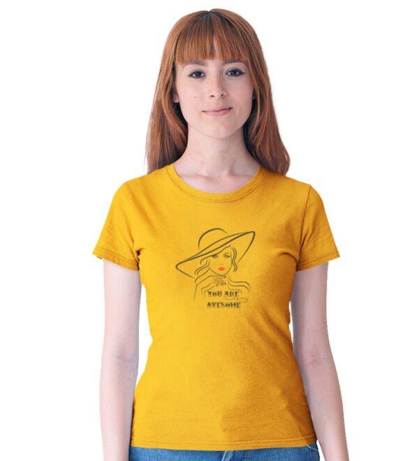 You Are Awesome Yellow Round Neck Cotton Half Sleeved Women's T-Shirt with Printed Graphics