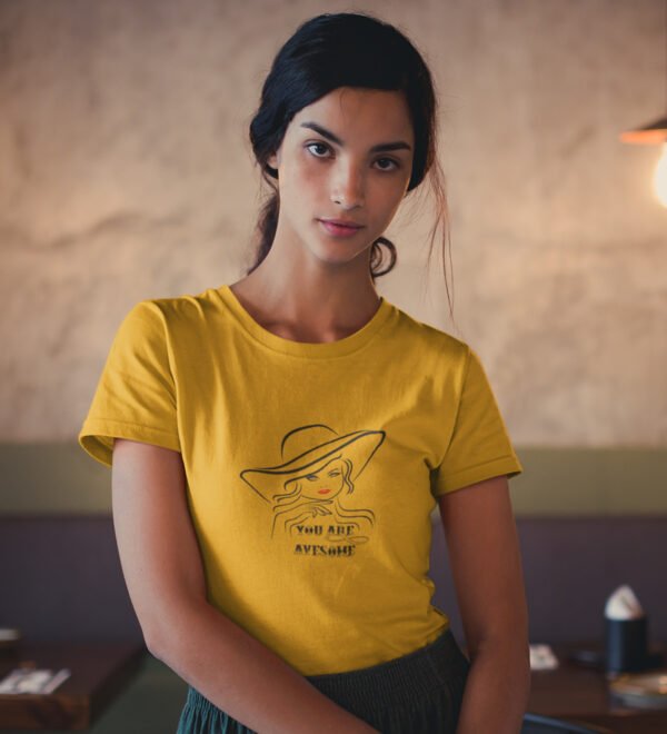 You Are Awesome Yellow Round Neck Cotton Half Sleeved Women's T-Shirt with Printed Graphics - Image 2