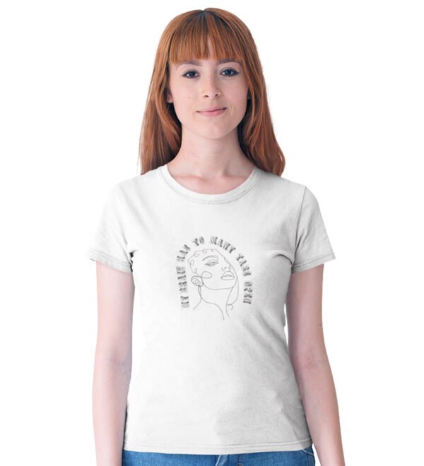 My Brain White Round Neck Cotton Half Sleeved Women's T-Shirt with Printed Graphics