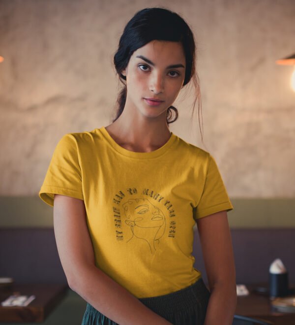 Many Tabs Open Yellow Round Neck Cotton Half Sleeved Women's T-Shirt with Printed Graphics - Image 2